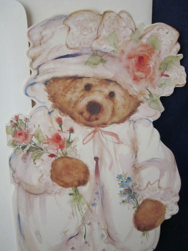 HALLMARK Mary Hamilton Mary's Bears Greeting Card 10" Die Cut Hat Flower VINTNEW - Picture 2 of 9