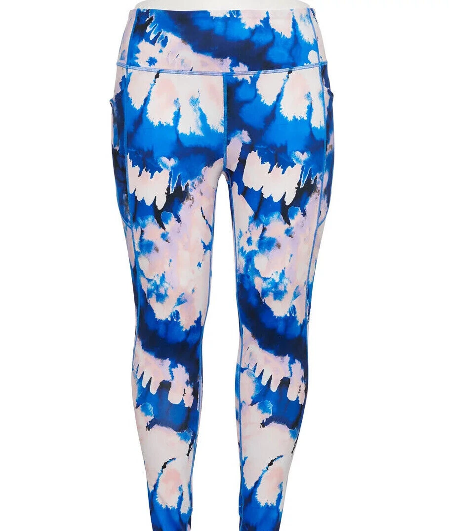 Tek Gear Women's Blue Tie Dye Core High-Waisted Pockets Capri Leggings -  Size S