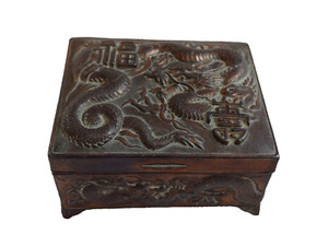 Trinket Box Dragon Carved Jewellery Box Mixed Metal 4.5cmx9cm Antique Box