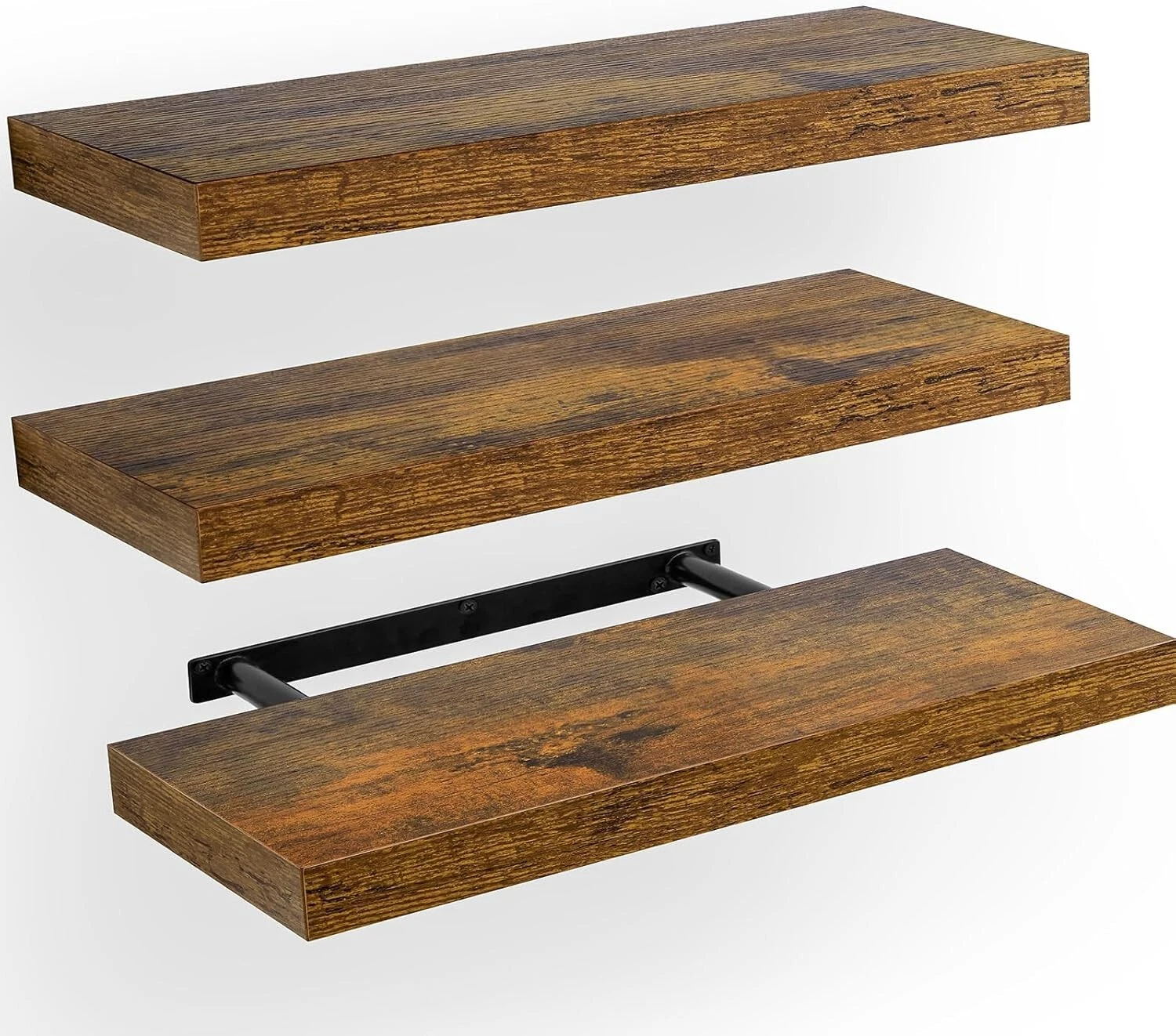 Set of 3 Rustic Brown Floating Shelves 15.5 in x 6.75 in 20 lb capacity