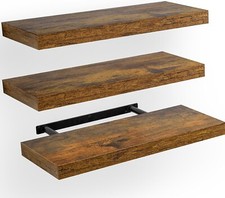 Set of 3 Rustic Brown Floating Shelves 15.5 in x 6.75 in 20 lb capacity