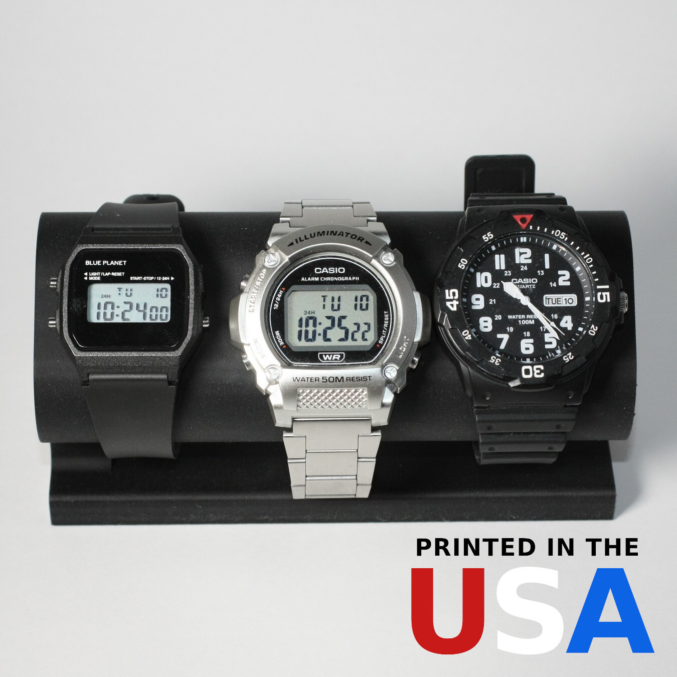 Triple Watch Display Stand Holder Organizer Matte Black Modern Style