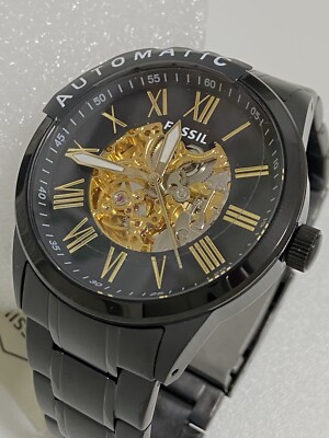 Fossil Herren Uhr Automatik Zeiger Edelstahl Schwarz