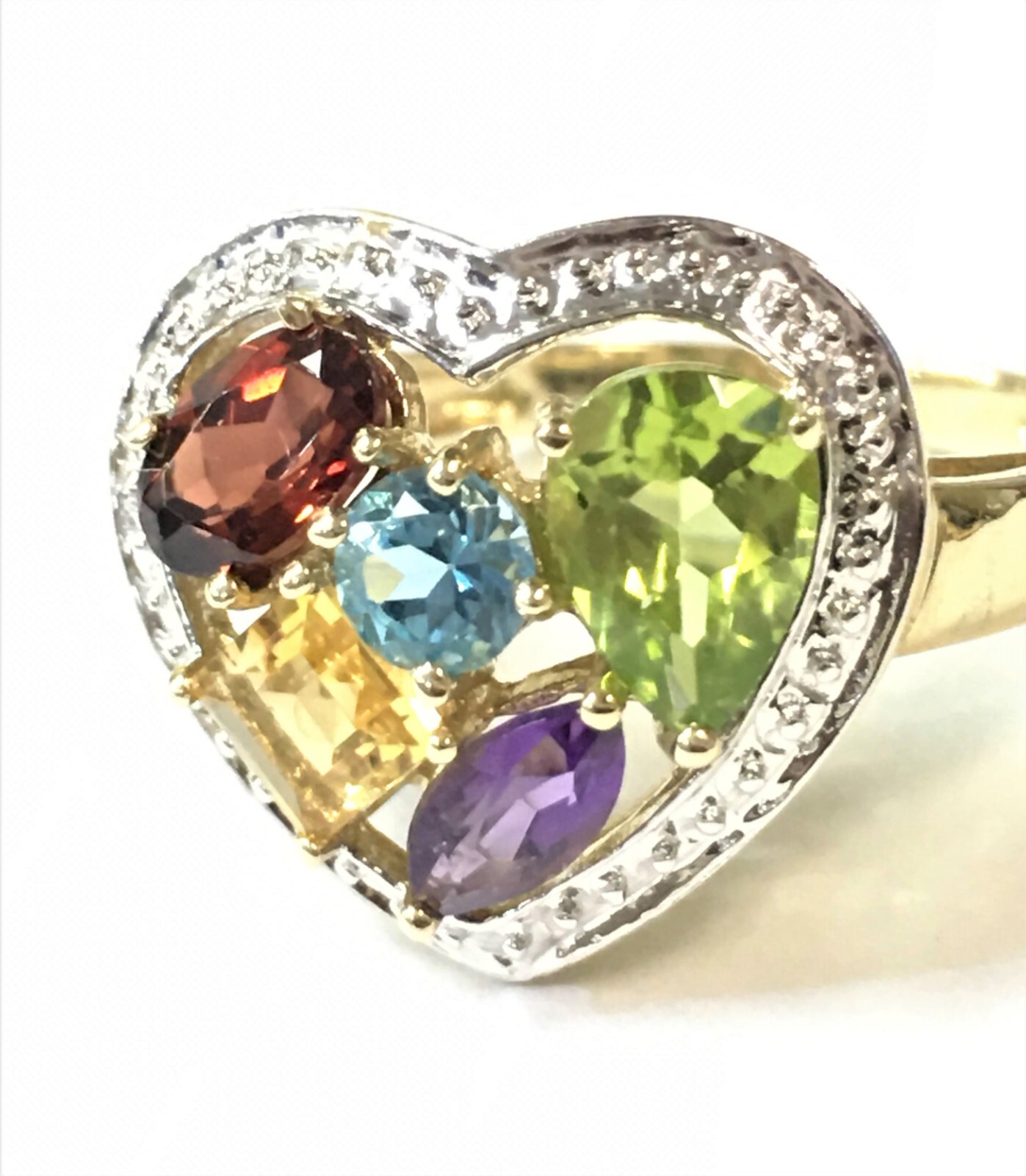 10k Heart Shaped Ring with Multi Colored Gem Ston… - image 8