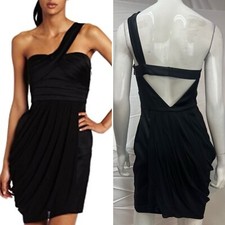 BCBGMAXAZRIA Small Black One Shoulder Melody Draped Mini Cocktail Dress LBD