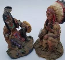 Vintage Resin Figurines – Native American Chief & Warrior – Lot of 2 – 4" x 3"