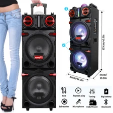 9,000W Dual 10" Bluetooth Speaker Subwoofer Heavy Bass Sound System Party & Mic