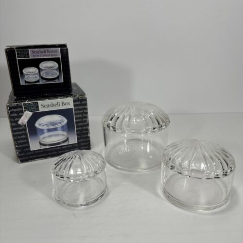 Set Of 3 Vintage Crystal Clear Acrylic Seashells Trinket Boxes  "New In Box" - Picture 1 of 10