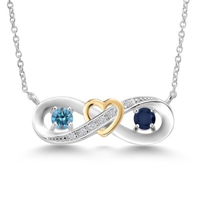 925 Silver and 10K Yellow Gold Blue Lab Grown Diamond and Sapphire and Lab