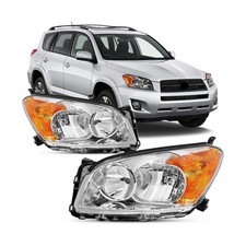 Headlight Assembly Compatible With 2009-2012 Toyota RAV4 Chrome W/Amber Headl...