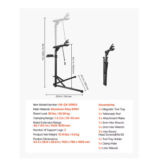 (New) Adjustable Bike Repair Stand, 110lb Capacity, Heavy-Duty Work Station (149.50 USD)