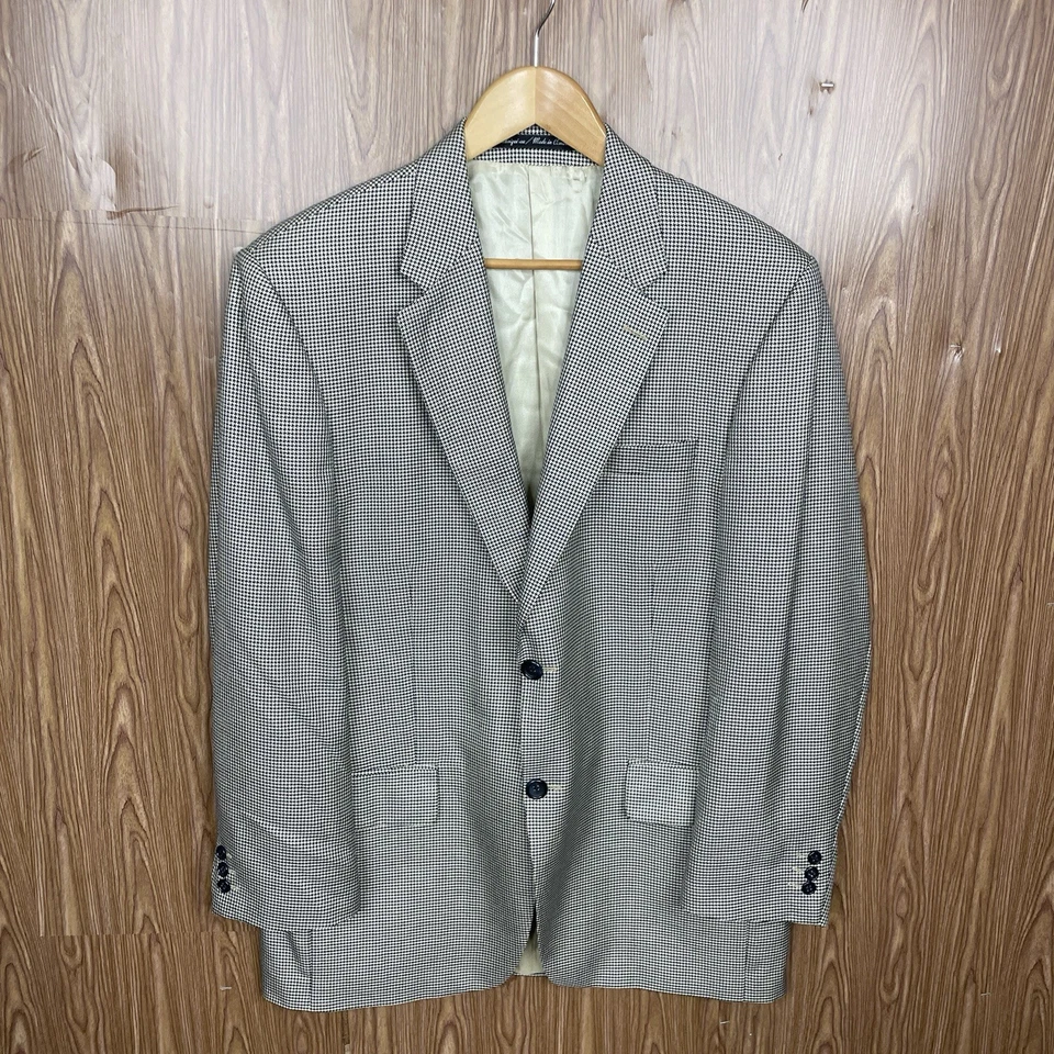 S Cohen Sport Coat Mens 42R Beige Blue Multicolor Houndstooth Silk Wool Cashmere - Image 2 of 4