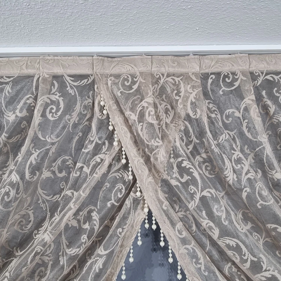 Boncuklu Kruvaze Perde Vorhang Fertiggardinen mit Perlen Faltengardine Tül Beige - Bild 4 von 4