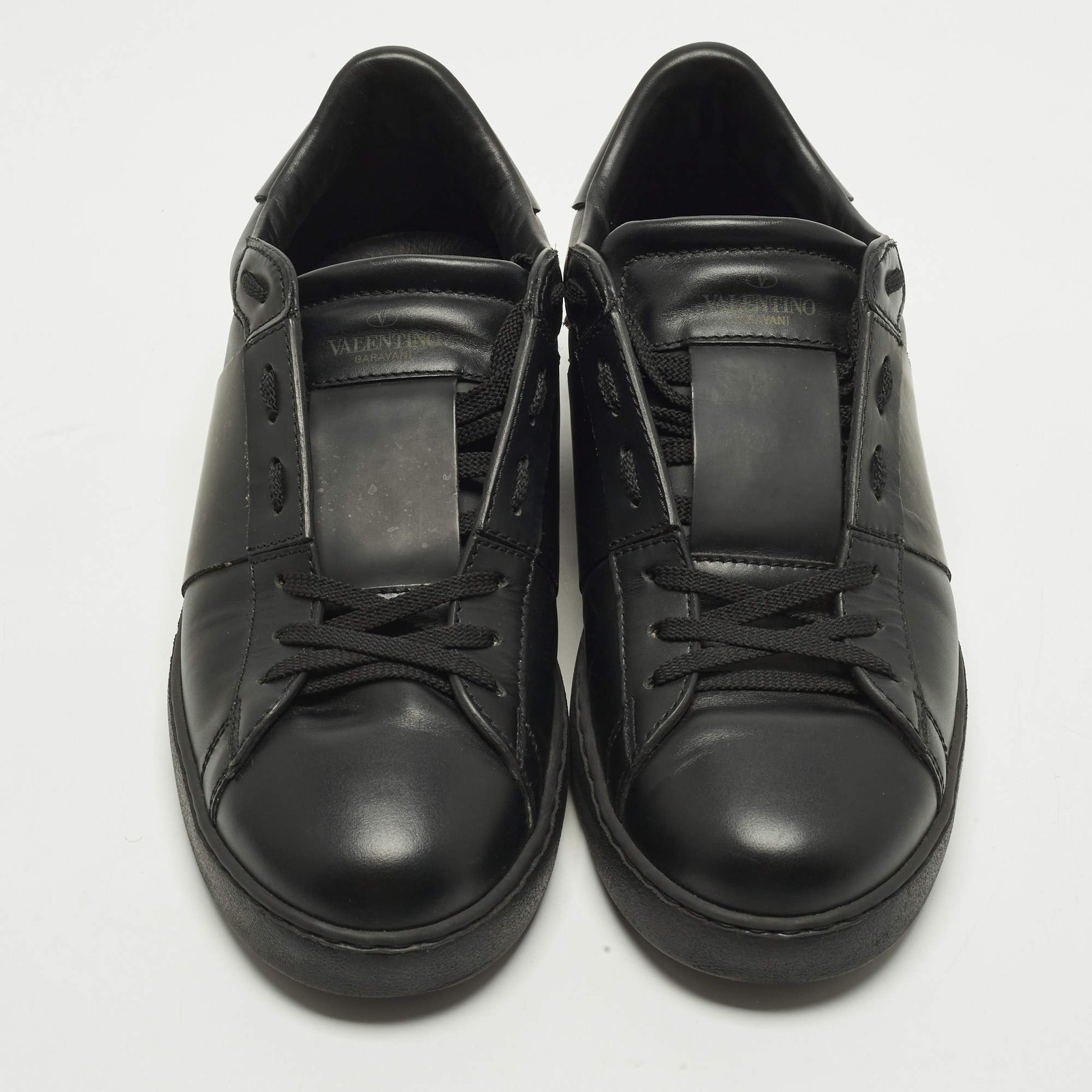 Valentino Vltn Open Size 43.5 Black Leather Lace Up Sneakers thumbnail 3