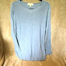 Michael Kors Women's Blue Solid Knit Pullover Sweater Logo Round Neck M