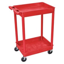 Utility Cart With Deep Lipped Plastic Shelves, 300 Lb Load Capacity, 2 Shelves,