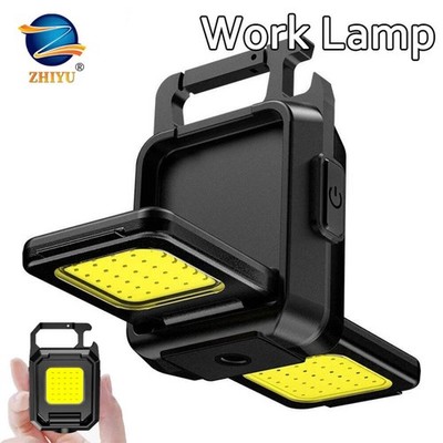 Mini LED Keychain Flashlight Double COB USB Rechargeable Magnetic Work Light