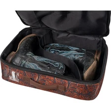 Stackable Travel Western Boot Case - Overnight Case - Floral Leather Tool Print