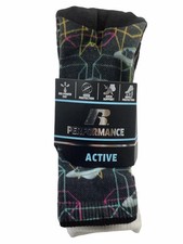 Russell Performance Boys Crew Socks 3 pack - Medium, Geometric/Gray/Black, NEW