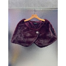 Tahari Arthur S Levine Faux Fur Wrap Burgundy Jewel Brooch Shawl Cape XL