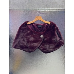 Tahari Arthur S Levine Faux Fur Wrap Burgundy Jewel Brooch Shawl Cape XL