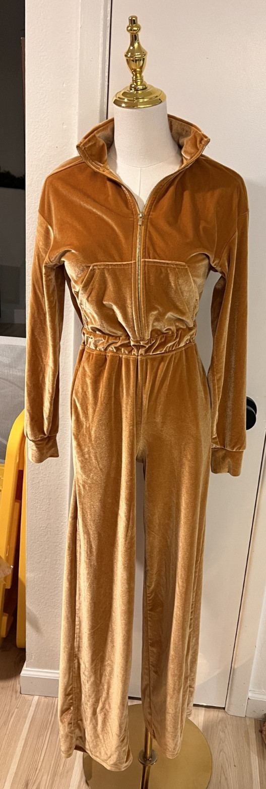 Fabletics Women's Rust Orange Half Zip Velour Jum… - image 1