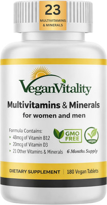Vegan Vitality Multivitamins & Minerals for Women and Men with High Strength Vit