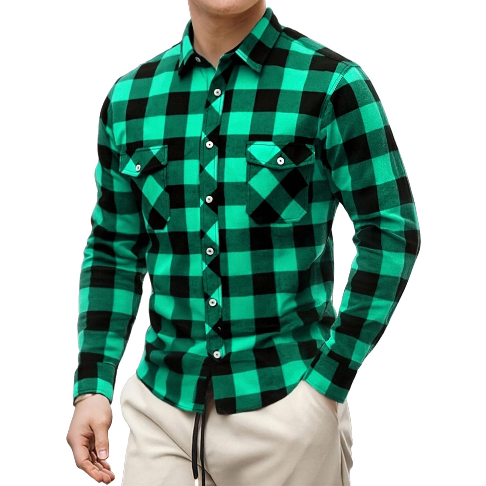 Long Sleeve Casual Plaid Button Down Fit Shirt With Pockets