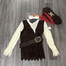 Boys Girls Youth Pirate Halloween Costume With Top, Eyepatch Hat Large 10-12
