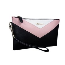Versace Pochette Pochette Color Block Pelle Pochette da Polso Nero Rosa Bianco