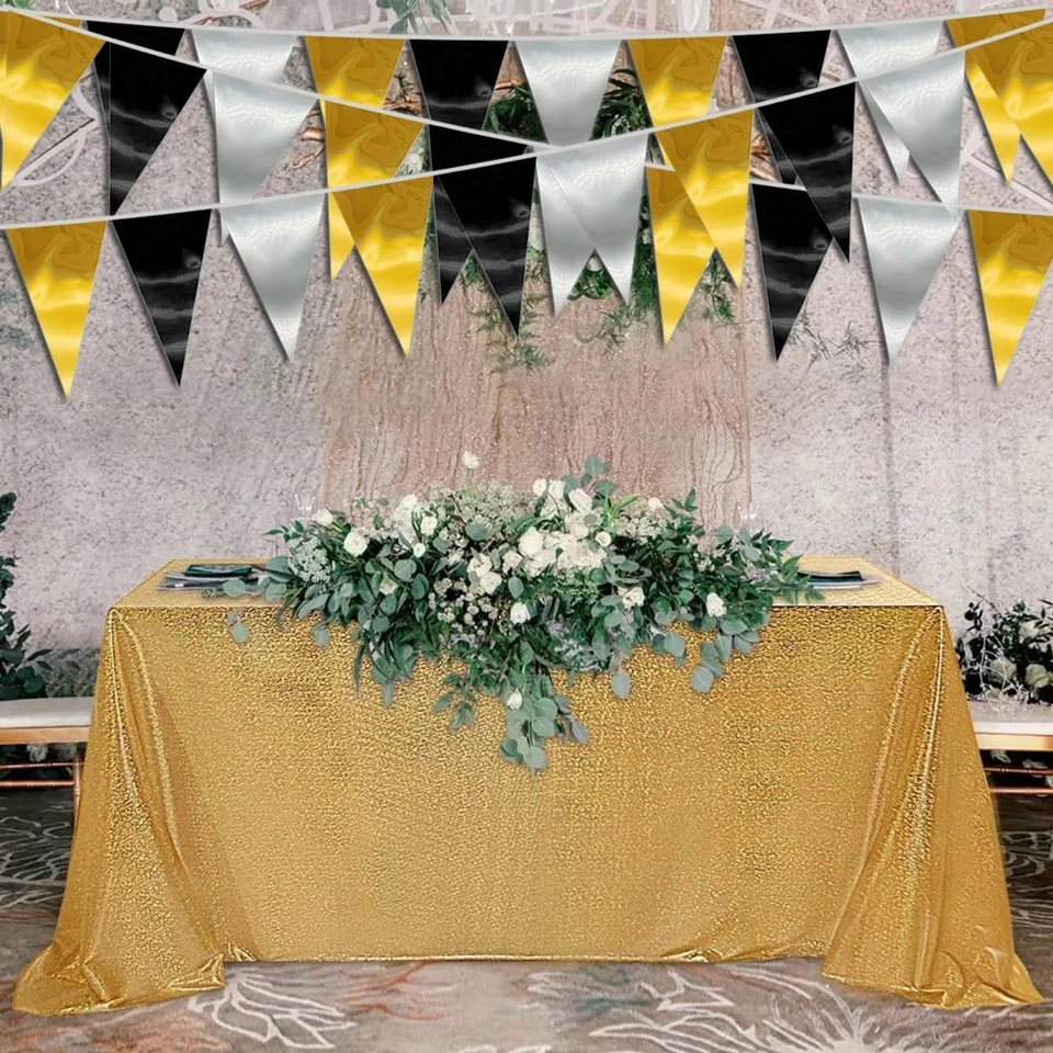 Banderín banderín triángulo plata oro negro 20M/65FT Foto 4 de 4