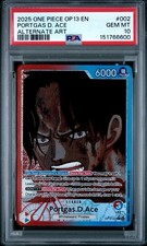 ONE PIECE CCG PORTGAS D. ACE LEADER OP13-002 ALT ART FOIL EN NEW PSA 10
