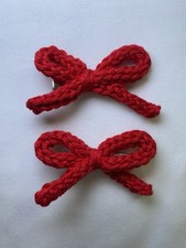 Handmade Crochet Red Pigtail Bow Hair Clips   Set Of 2