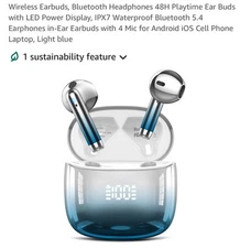 Wireless Earbuds, Bluetooth Headphones 48H Playtime Ear Buds with LED Purple kic