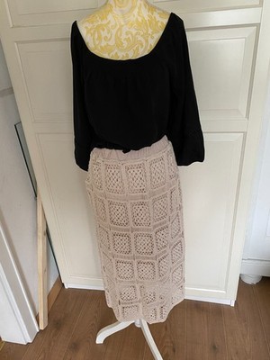 Neu Häkel Crochet Maxirock  Rock Beige Natur  Baumwolle Gr. M/38 Boho Lepsim