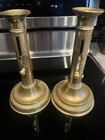 Antique New England brass push-up candlesticks (2) country home cottage 1850s