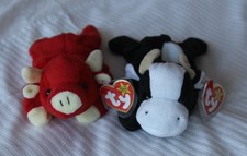 2 x Retired TY Beanie Babies. FARM ANIMALS - SNORT (Bull) & DAISY (Cow) . BNWT