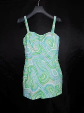 Vtg 60s Gabar XS Green Pink Purple Romper Beach Swimsuit One Piece Psychedelic
