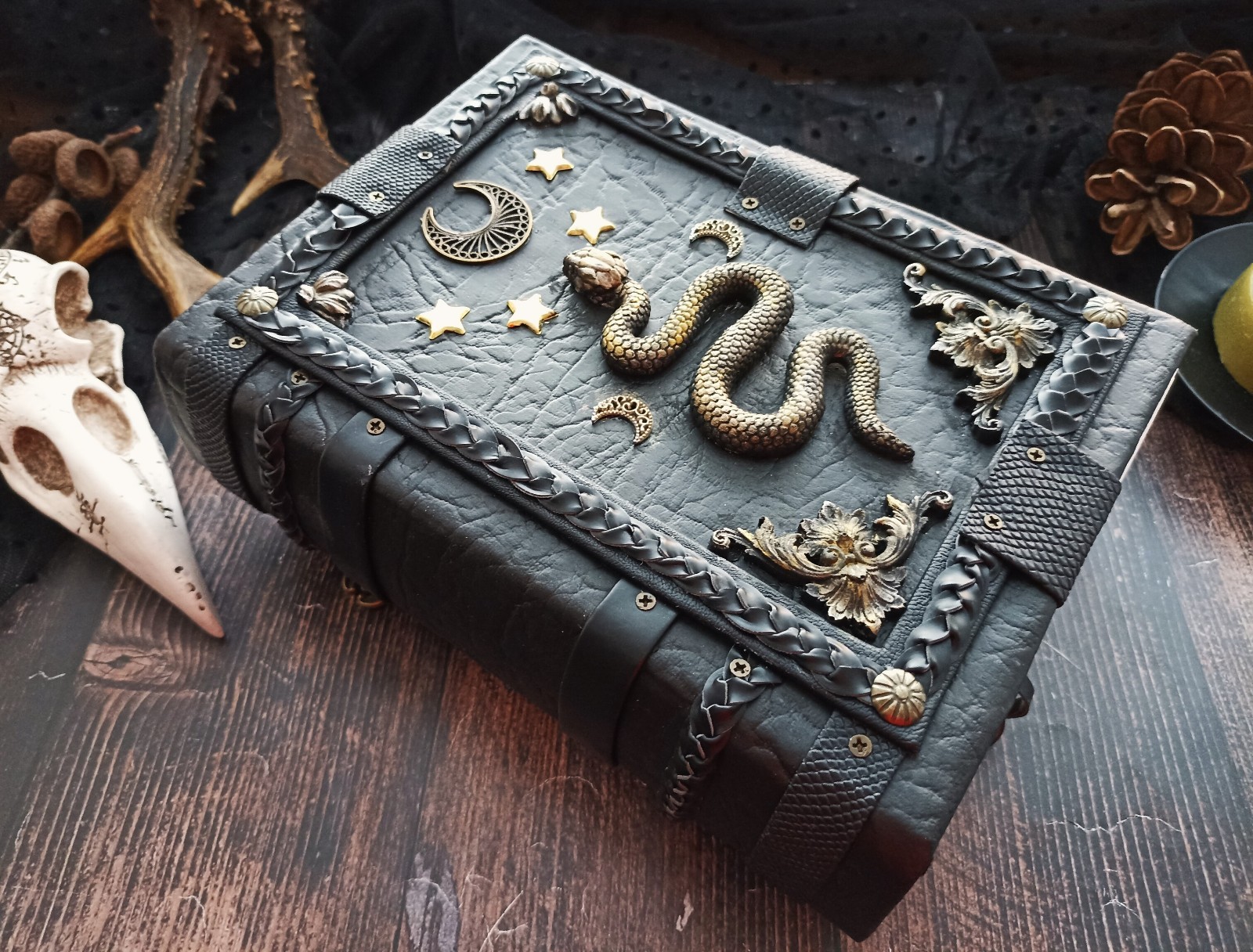 Grimoire Journals Blank 600 Aged Pages Black Snake Witch Spell Book 8x6 inch