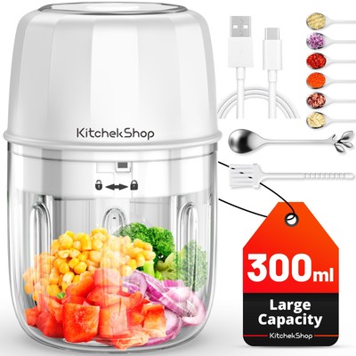 Garlic Chopper, 300ML Portable Cordless Mini Food Processor, Rechargeable Veg...