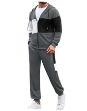 Men's 2 Piece Tracksuit Full Zip Hoodie Jacket Sweatshirt and X-Large Grey