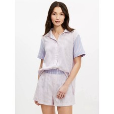 Ann Taylor LOFT Pajamas Set Shorts  Button SS Shirt Striped Pink Blue Womens XL