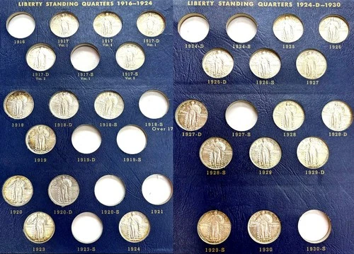 (26) 1917-1930 US STANDING LIBERTY QUARTERS 25c COIN AU-BU SET IN WHITMAN ALBUM