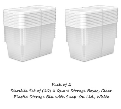 Sterilite Set of 10 6 Qt Clear Snap-On Lid Storage Boxes   Pack of 2 (20 Count)