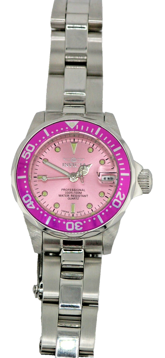 NEW INVICTA 14098 PRO DIVER LADIES PINK DIAL WATCH QUARTZ STEEL