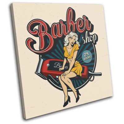 Retro Pin Up Barber Hair Vintage SINGLE Leinwand Kunst Bild drucken