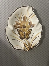 Ceramic Table Ashtray, Daisy Flower, Butterfly ,Hand Painted, Made in Brazil