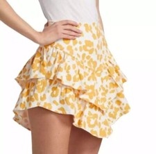 NWT MOTHER Jeans The Ruffle Tiered Yellow Floral Leopard Mini Skirt 27 Denim