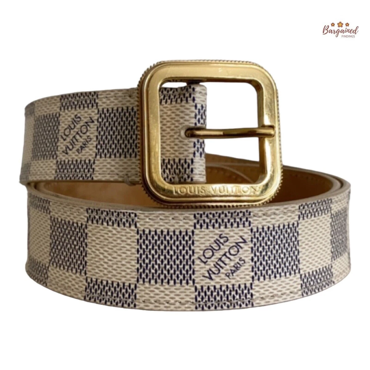 Authentic Louis Vuitton Damier Azur Canvas Leather Tresor Belt Size 80 32 M9730