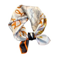 100 Silk 20" Small Square Scarf Women Neckerchief Wrap White Black Orange Chain